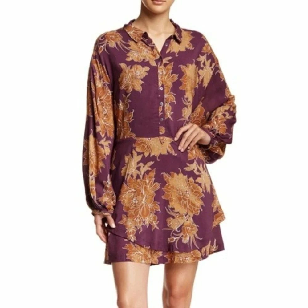Free People Shake It Printed Mini Dress Tunic Berry Combo Boho Womens Medium M - Picture 1 of 12